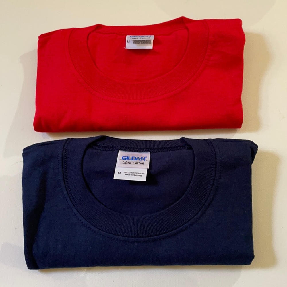 Gildan tee shirt lot of 2 size M. 1 blue 1 Red
